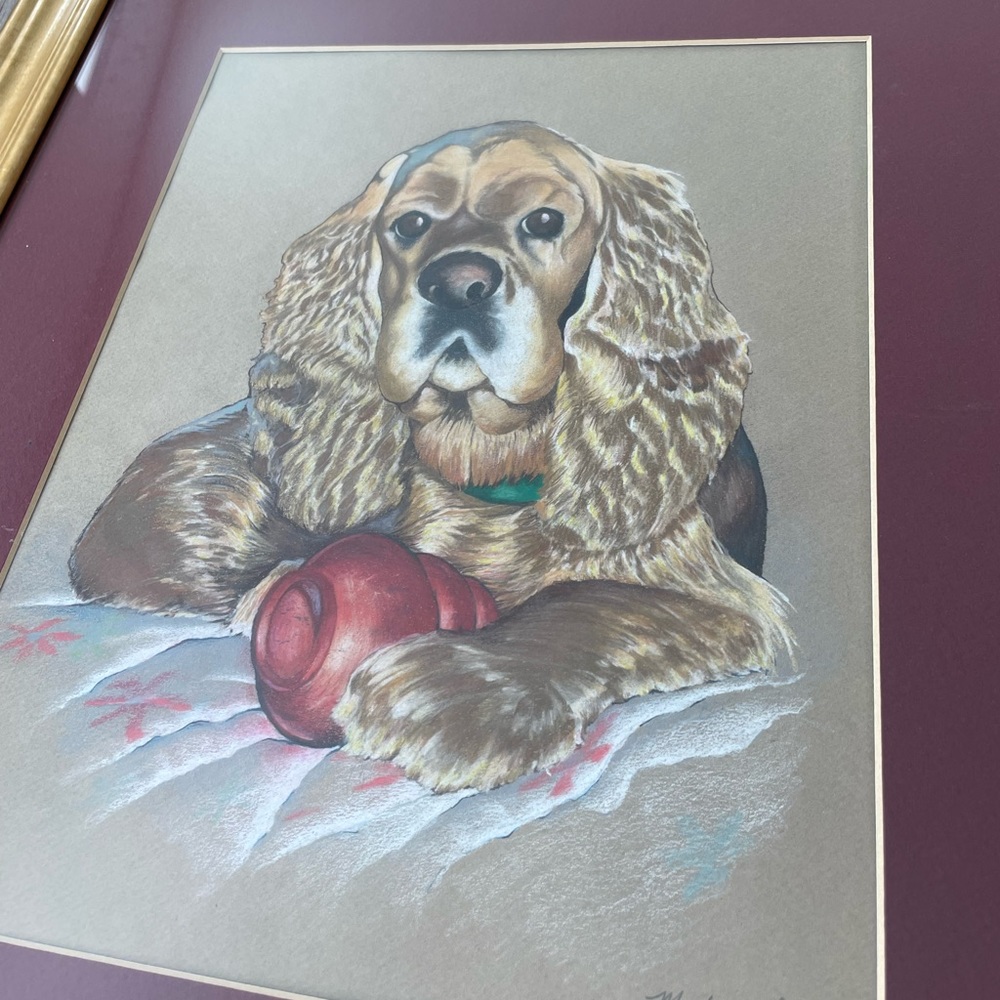 Original Mark Perone Hand Drawn Drawing Of Cocker Spaniel Signed, Matted, Framed